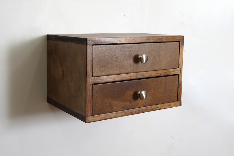 Walnut Floating Nightstand with 2 Drawers | Modern Wall Mounted Bedside Table image 5