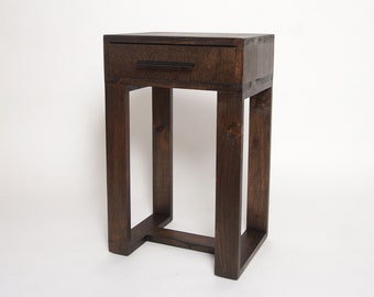 Dark Walnut Nightstand with Drawer | Handmade Solid Wood Bedside Table