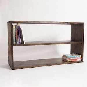 Rectangle Bookcase with Shelf Long Solid wood bookshelf Extra Storage Design Dark Walnut