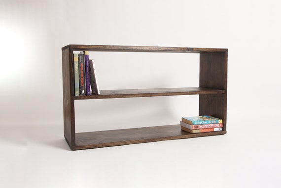 Rectangle Bookcase with Shelf Long Solid wood bookshelf Extra Storage Design Dark Walnut