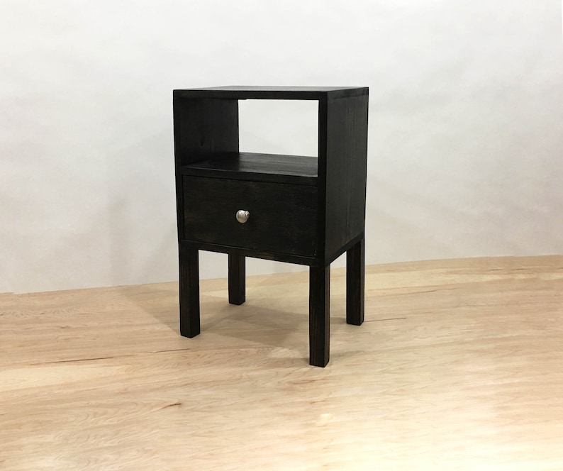 Black Nightstand With Drawer, Modern Table, Rustic Table, Bedside Table, Reclaimed Wood Side Table, End Table with Drawer image 1