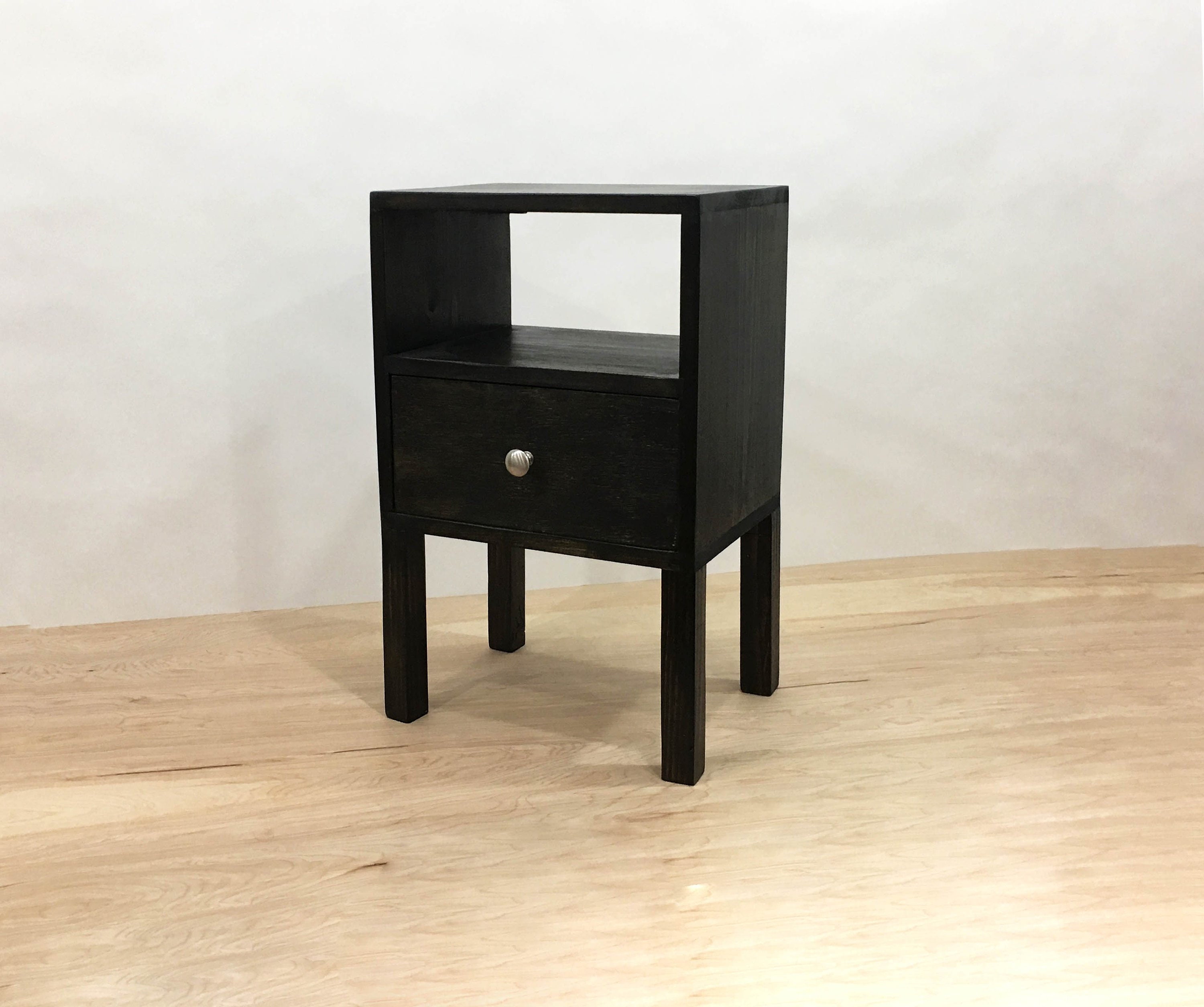 Black Nightstand With Drawer Modern Table Rustic Table Bedside