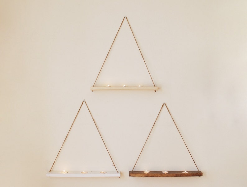 Hanging Shelf Votive Candleholder with Rope Walnut