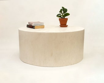 Cylinder Round Drum Coffee Table. Modern Round Low Coffee Table, Extra seating- Whitewash