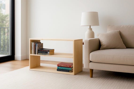 Solid Wood Bookcase | Modern Open Bookshelf | Handmade Pine Display Shelf | Minimalist Living Room Storage | Rustic Bookcase