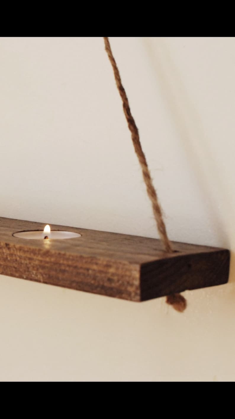 Hanging Shelf Votive Candleholder with Rope Walnut