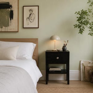 Solid Wood Nightstand | Black Pine Bedside Table with Drawer, Modern Bedroom Furniture