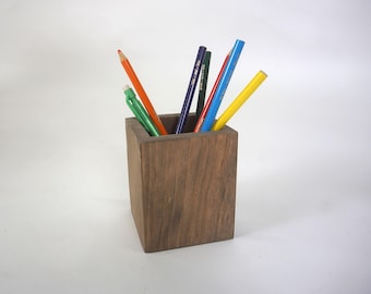 Wood Pencil and Pen Holder Makeup and Accessories Organizer - Aged Oak
