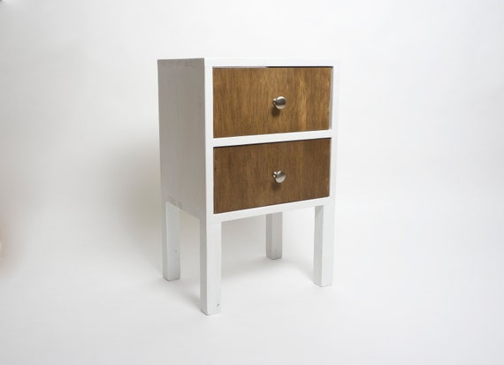White Nightstand Solid Wood Table With 2 Drawers White With Etsy
