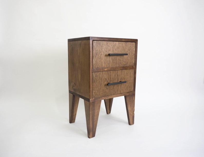 Wood Nightstand Angle Leg Modern Nightstands Square Side Table Bedside Reclaimed End Storage Drawers Walnut