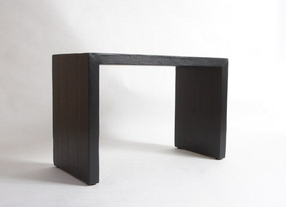 Black Reclaimed Pine Wood Bench: Minimalist Entryway Seating