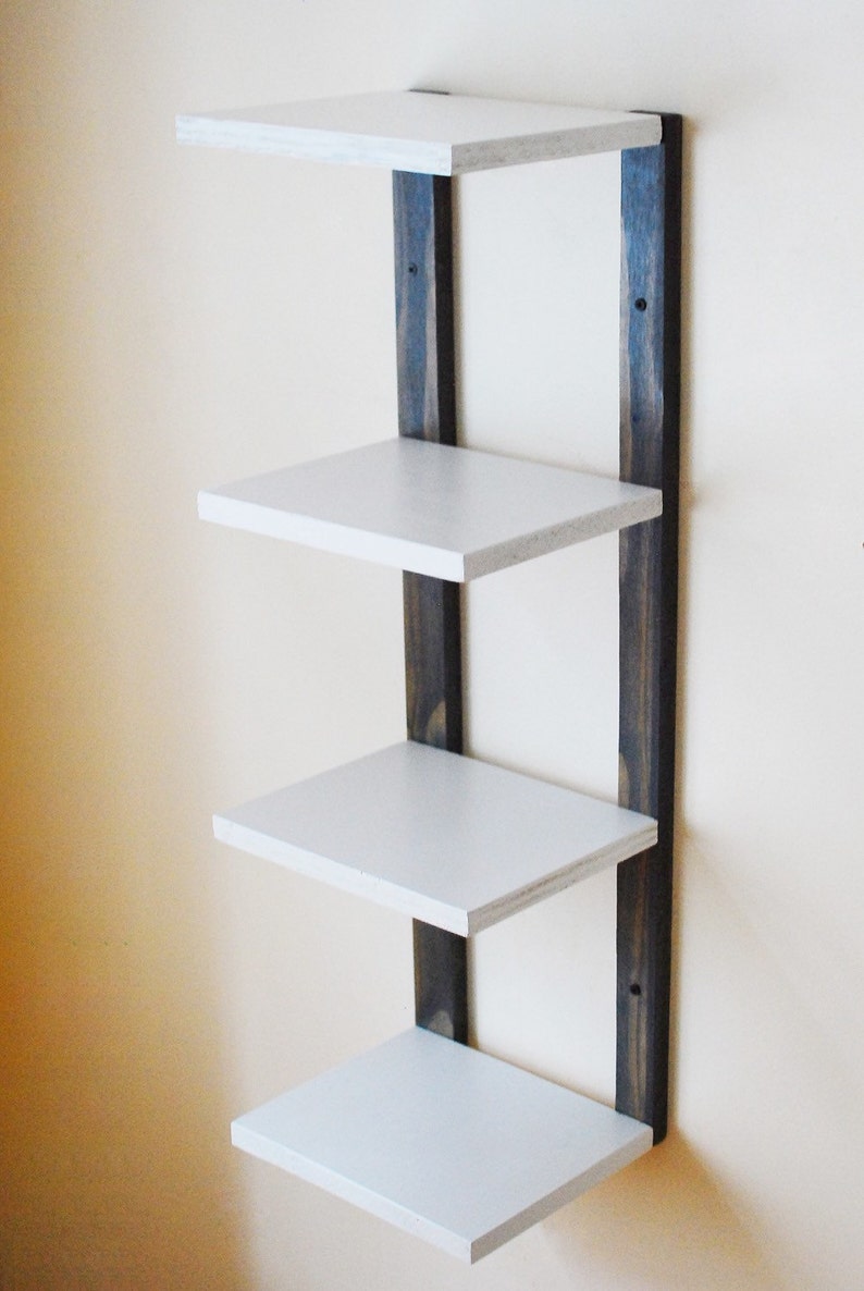 Hanging Bookshelf, Wall Mounted Shelving, Floating Bookshelf, Reclaimed Plywood Thin Bookshelves, Wall Shelf, Storage Gray image 5