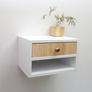 Floating nightstand with 2 drawers, Hanging wall mounted nightstand with 2 shelves White image 3