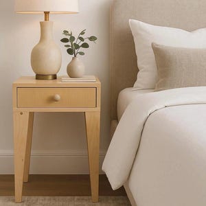 Tapered Leg Nightstand with Drawer, Modern Simple End Table, Accent Side Table, Bedside Table, Reclaimed Pine Wood - Raw