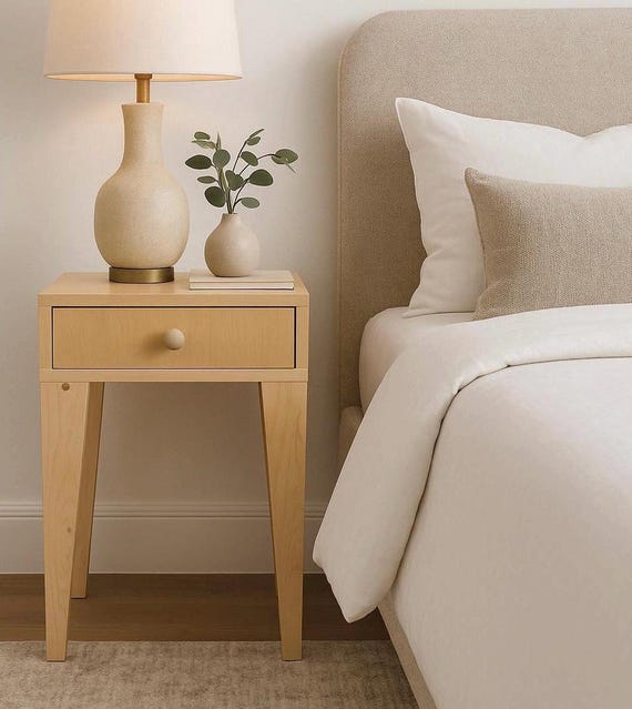 Reclaimed Pine Wood Nightstand: Modern Tapered Leg End Table