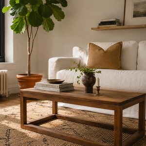 Solid Wood Coffee Table | Rustic Modern Farmhouse Center Table | Minimalist Living Room Pine Furniture