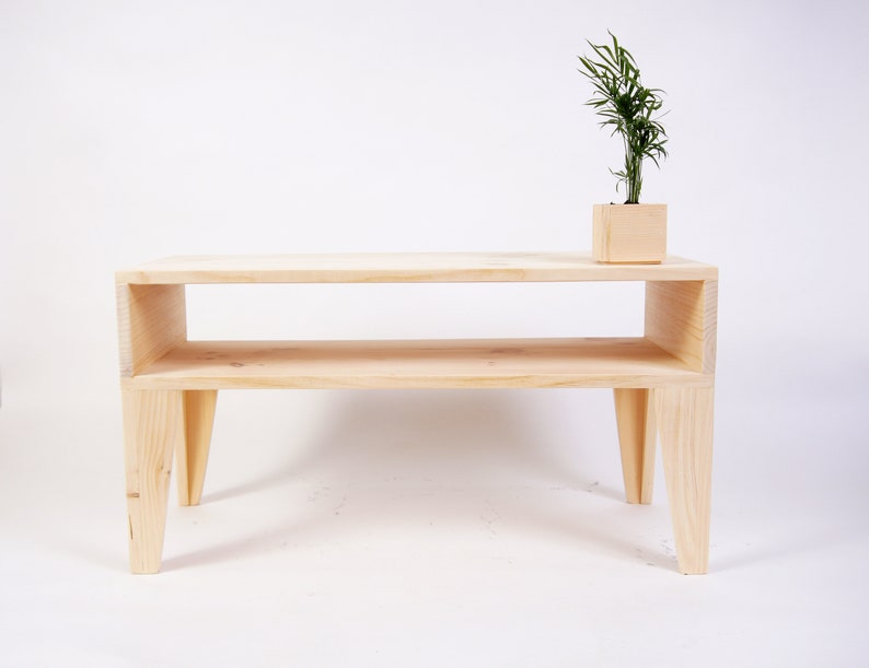 Modern Coffee Table with Angle Legs, Coffee Table with extra Shelf, Low Simple Table Raw image 2