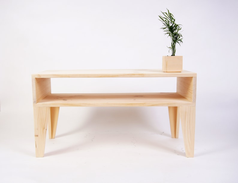 Raw Modern Coffee Table with Angle Legs Low Simple Table Coffee Table with extra Shelf