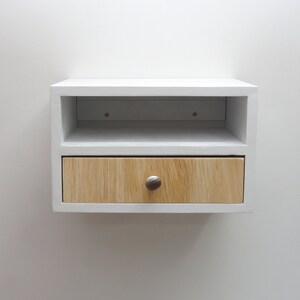 Floating nightstand with 2 drawers, Hanging wall mounted nightstand with 2 shelves White image 7