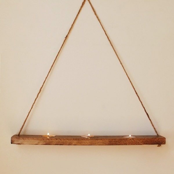 Hanging Shelf Votive Candleholder with  Rope - Walnut