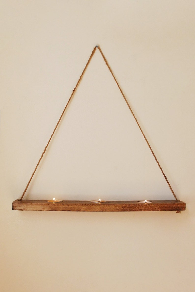 Hanging Shelf Votive Candleholder with Rope Walnut