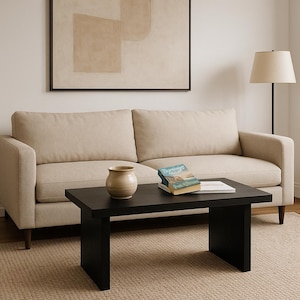 Solid Wood Coffee Table , Simple Rectangle Bench , Minimal Coffee Table - Black