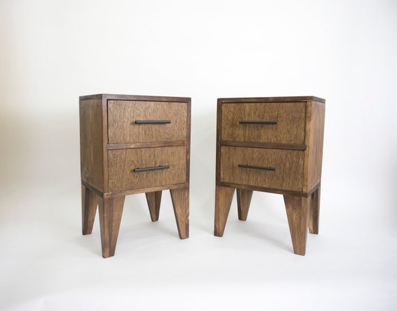 Pair Of Solid Wood Nightstands With 2 Large Drawers Set Of 2 Etsy