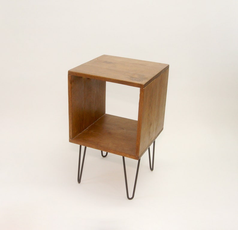 Simple Nightstand, Side table with Hairpin metal legs, Reclaimed Pine Wood Black image 4