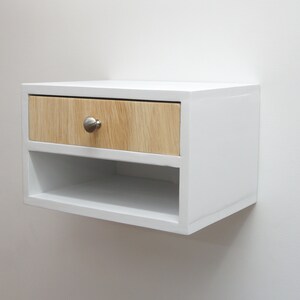 Floating nightstand with 2 drawers, Hanging wall mounted nightstand with 2 shelves White image 2