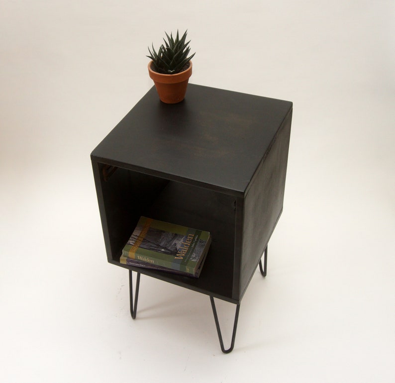 Simple Nightstand, Side table with Hairpin metal legs, Reclaimed Pine Wood Black image 7