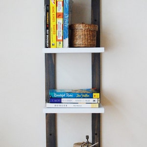 Hanging Bookshelf, Wall Mounted Shelving, Floating Bookshelf, Reclaimed Plywood Thin Bookshelves, Wall Shelf, Storage Gray image 2
