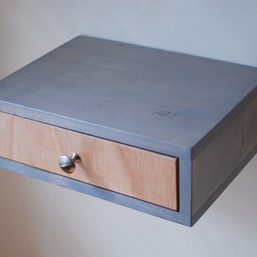 Floating Bedside Table With Drawer Gray Etsy