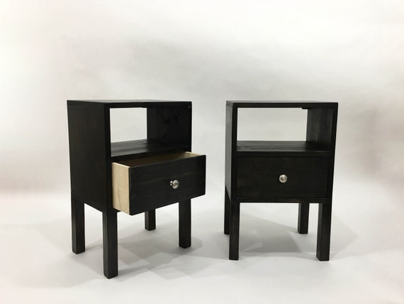 Pair Of Black Tables Square Wood Nightstands Set Of 2 Etsy