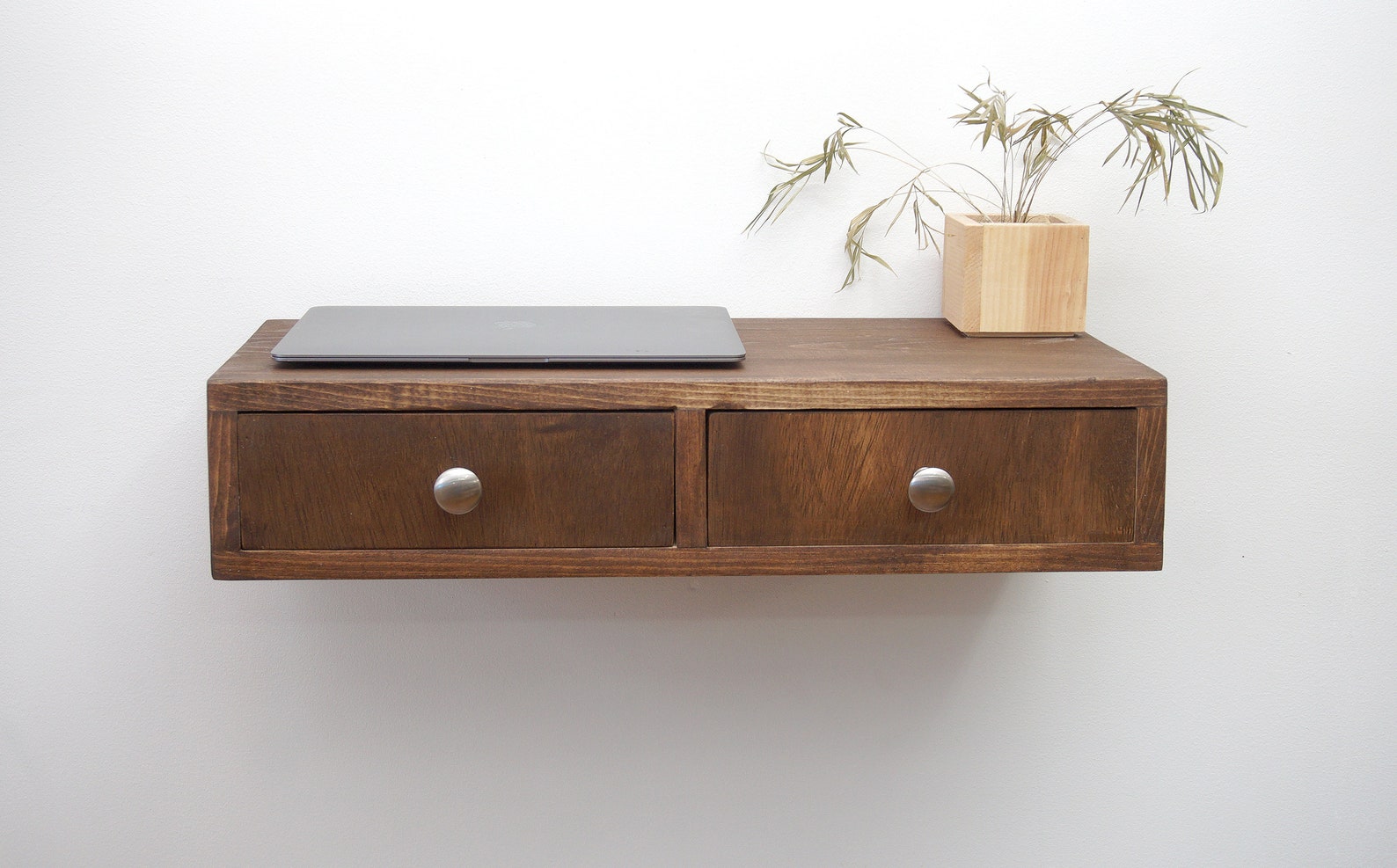 Floating Desk Wall Mounted Desk With 2 Drawers Hanging Shelf Etsy
