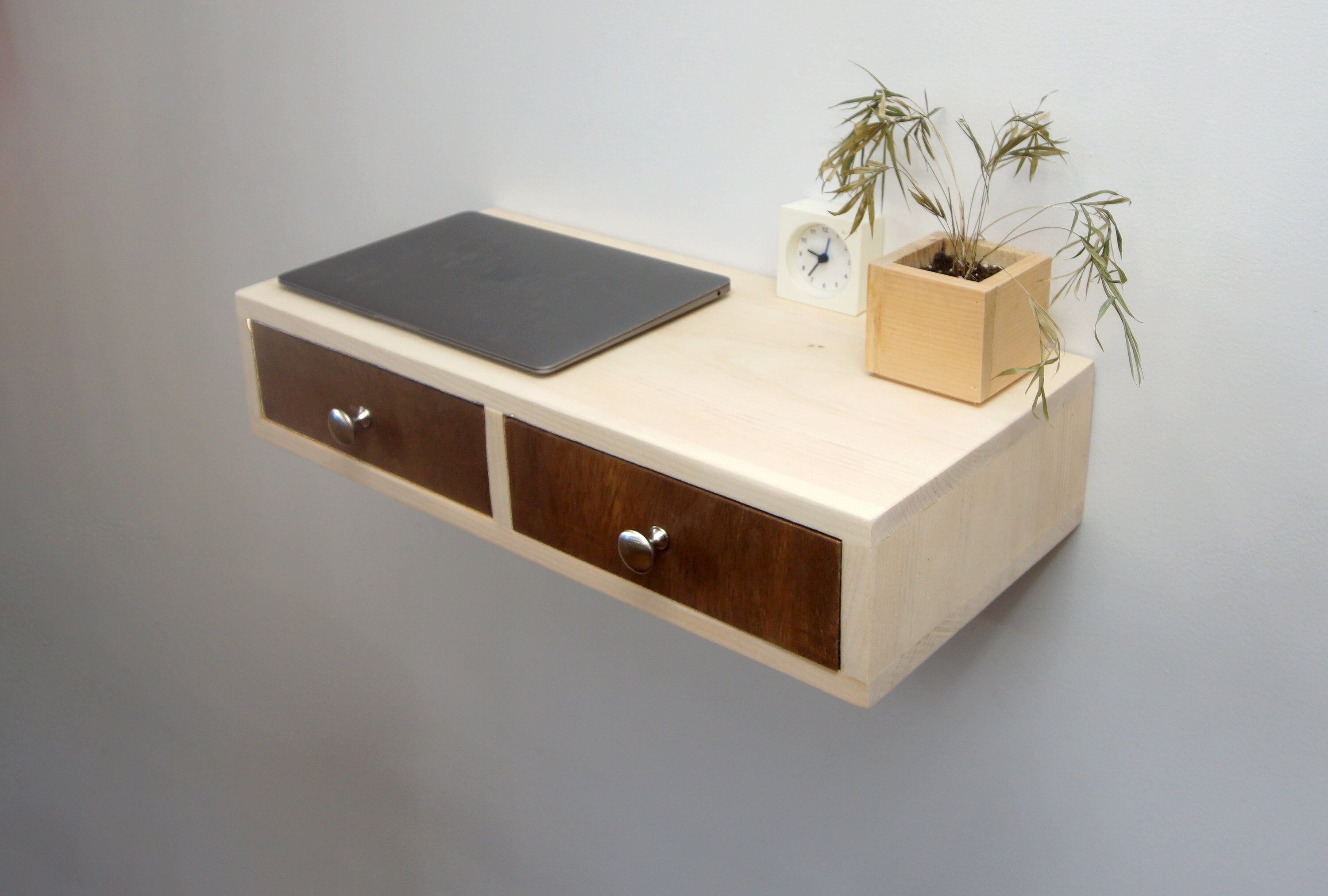 Floating Wall Mounted Desk With 2 Drawers, Hanging Shelf With Storage 