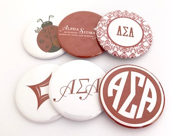 Alpha Sigma Alpha Taschenspiegel, Magnete und Pins