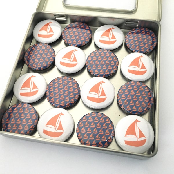 Orange and Navy Sailboat Magnet Set