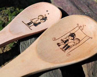 Laser engraved wooden spoons, Handmade, Kitchen decor, Pyrography, Housewarming gift, Wood burning, Big spoons, Ideal gift