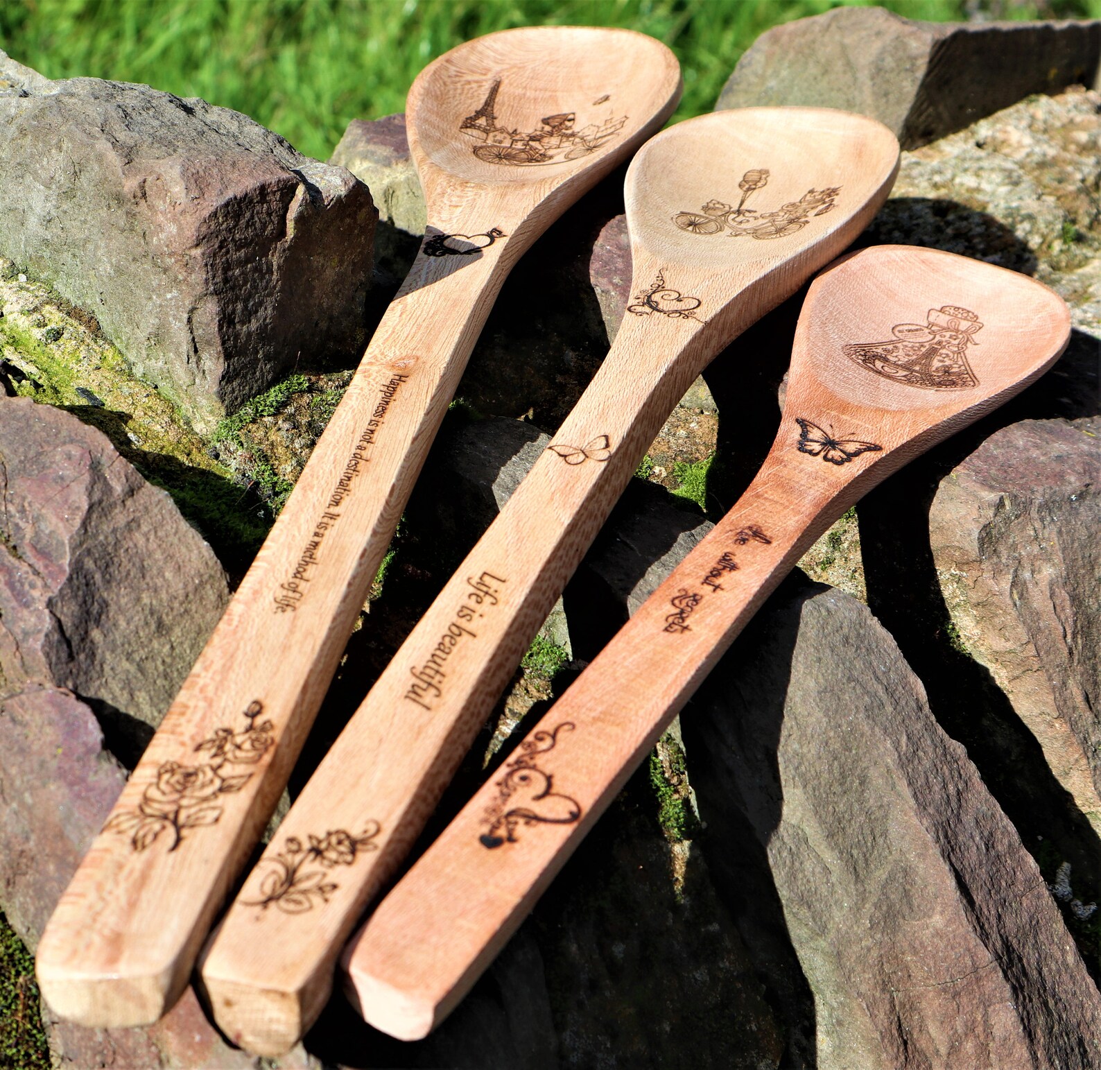 Laser Engraved Wooden Spoons, Handmade, Kitchen Decor, Pyrography