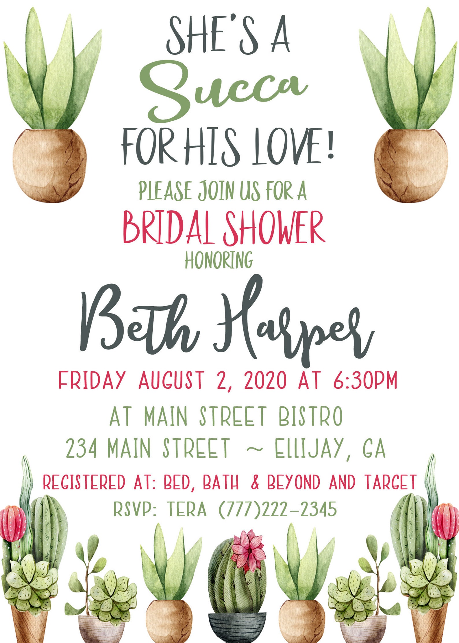 Succulent Bridal Shower Invitation Wedding Shower Invitation Etsy