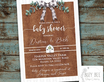 Faire-part de douche à la ferme, faire-part de bébé à la ferme, faire-part de baby shower bohème, baby shower à la ferme, invitation de shower de bohème fichier numérique bricolage