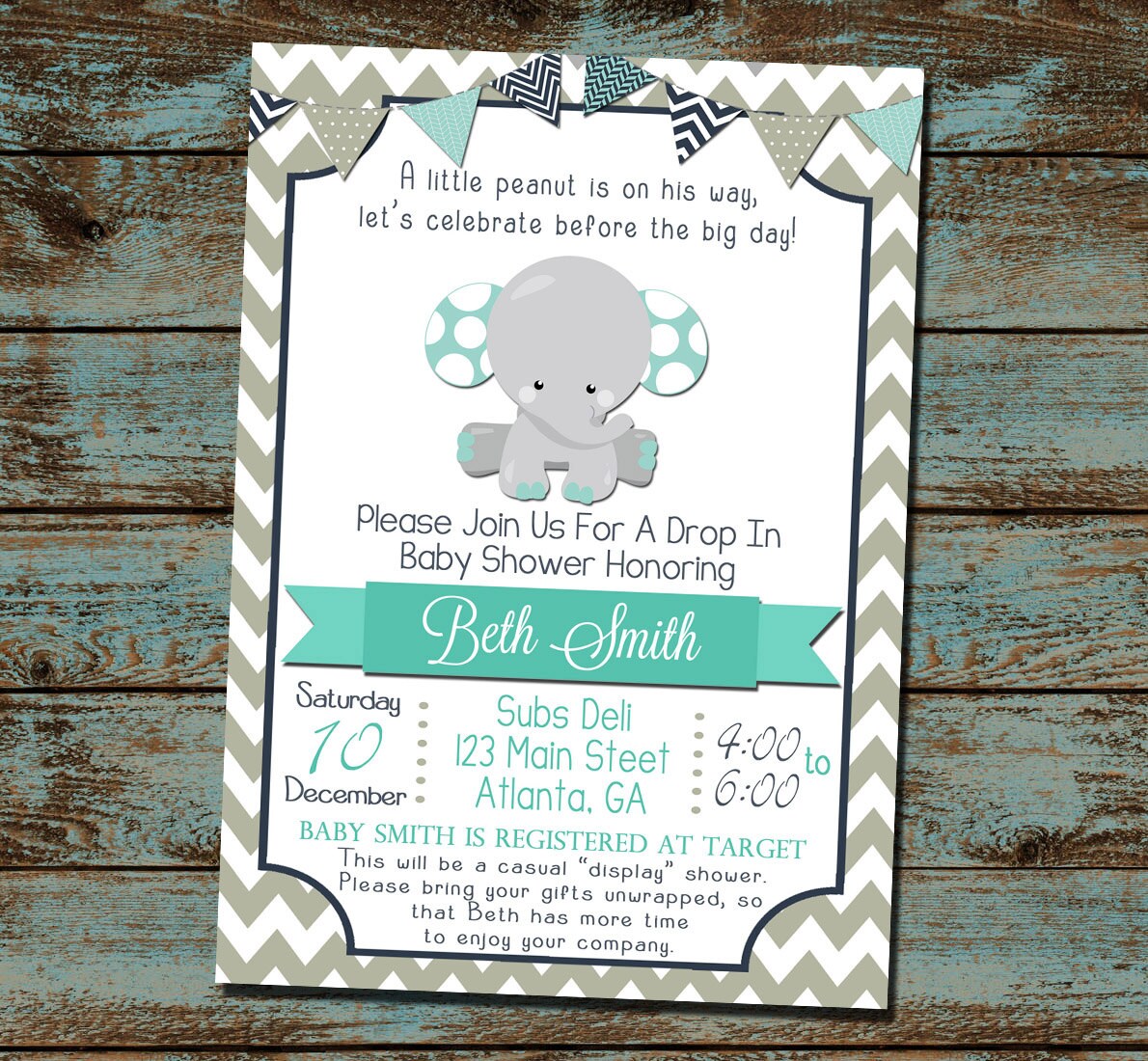 Elephant Baby Shower Invitation Little Peanut Boy Baby Etsy