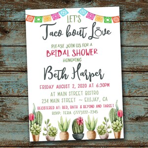 Let&#39;s Taco bout Love Bridal Shower Invitation, Bridal Shower Invitation, Fiesta, Taco Shower, Taco About Love, Printable Digital File DIY