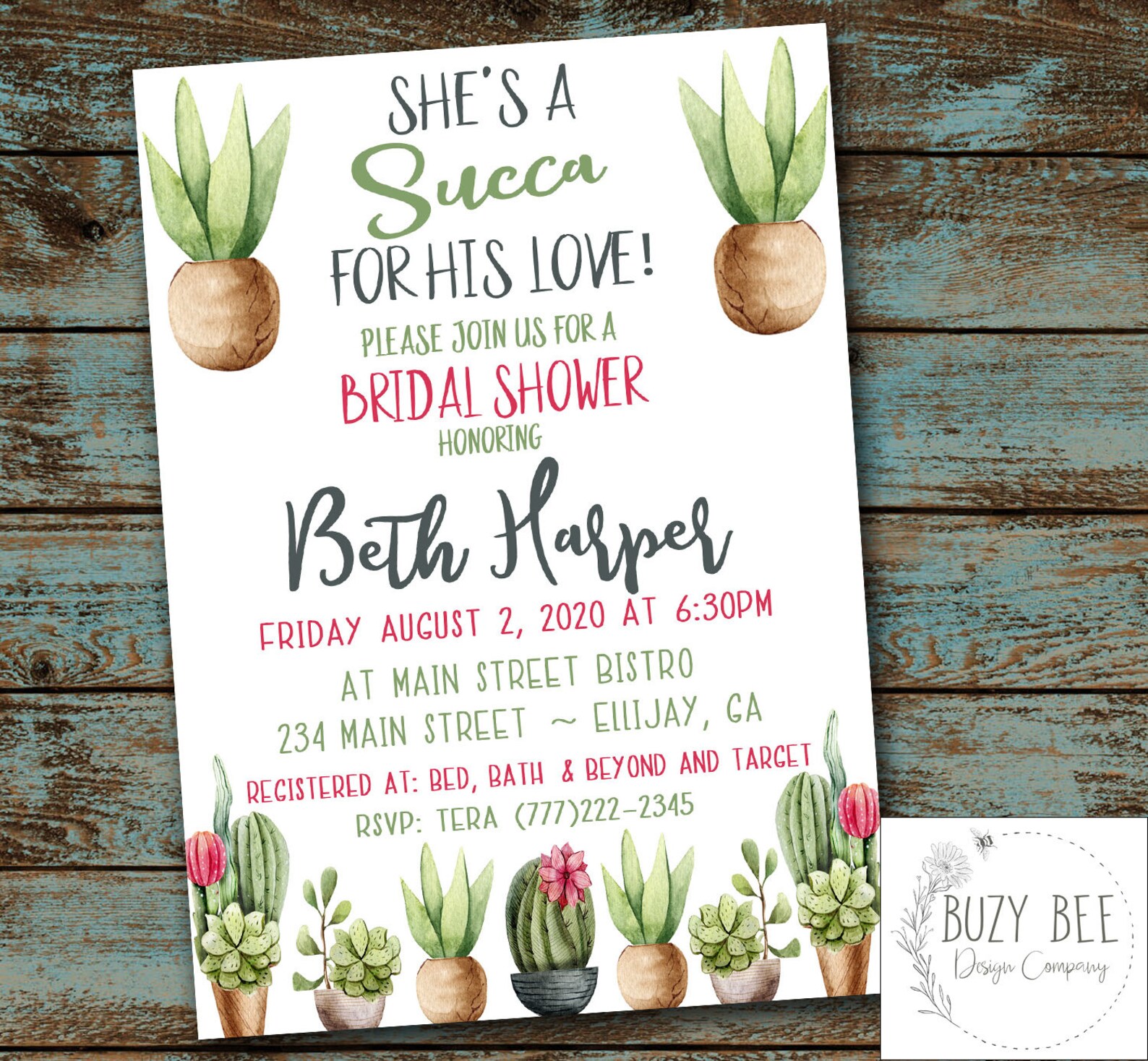 Succulent Bridal Shower Invitation Wedding Shower Invitation Etsy