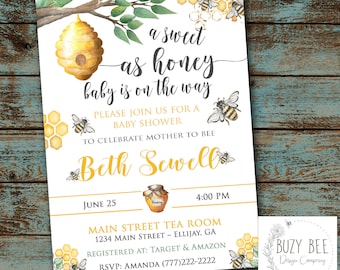 Honey bee Baby Shower, Bee Invitation, Sweet Honey Baby Shower Invitation, Baby Shower, Shower Invitation Digital File DIY