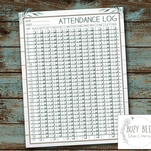 HomeschoolTeilnahme-Aufzeichnungslog, Anwesenheitsliste, Tracker-Sheet, Farmhaus-Stil - Digitale Datei