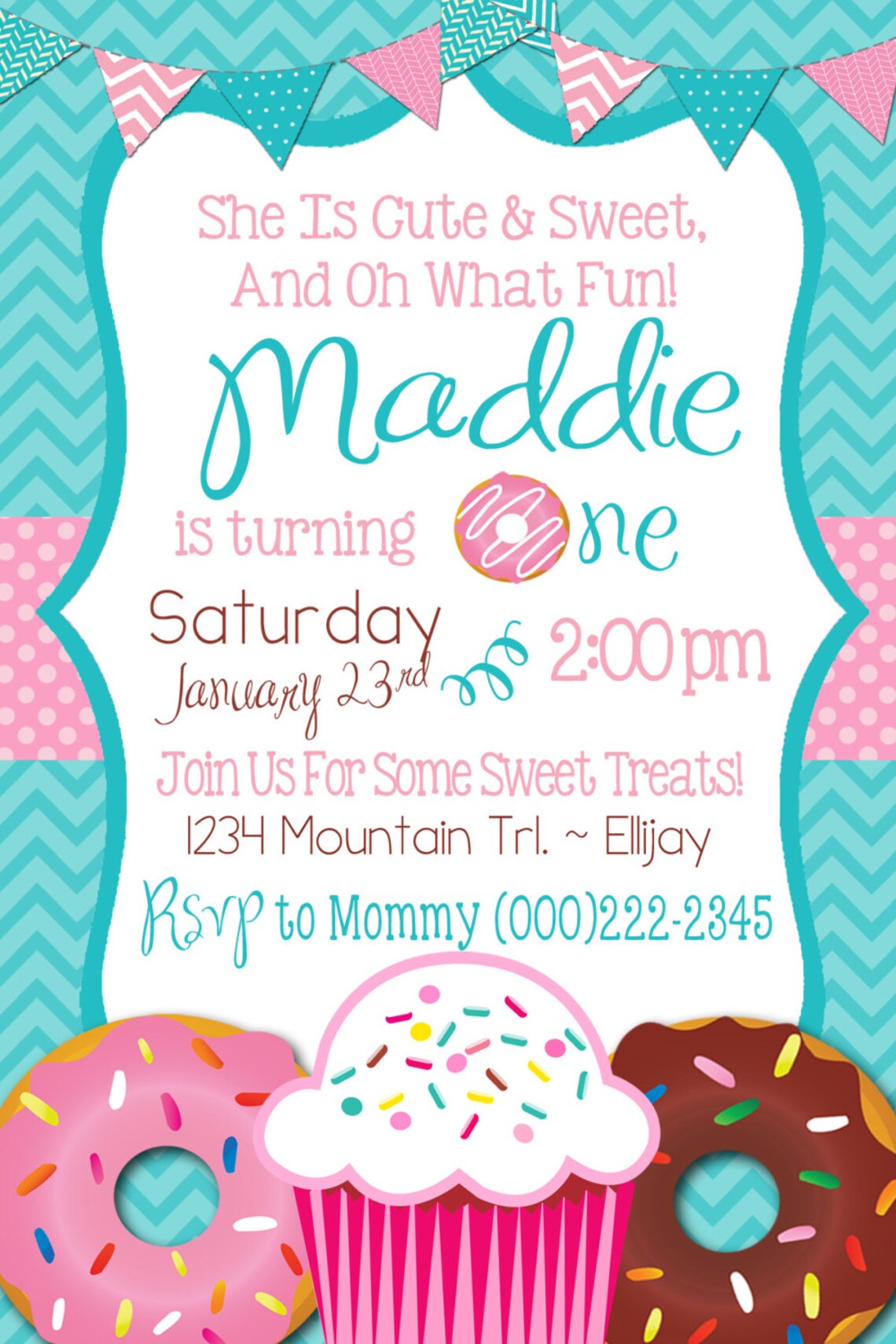 Sweet Treats 1st Birthday Party Invitation Turning One Etsy