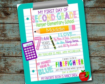 Cartello del primo giorno di scuola - Stampabile - Pannello informativo del primo giorno di scuola - Lavagna di primo grado - Ritorno a scuola - Qualsiasi grado fai da te