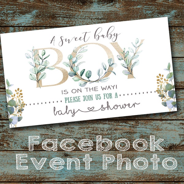 Sweet Baby Boy Shower Facebook Event Photo, Eucalyptus,  Baby Boy Shower, Greenery, Baby Shower Facebook Event Cover, Digital File