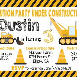 Construction Birthday Party Invitation, Construction Party, Party Under Construction, Construction Thank You Card, Printable, Digital File image 2